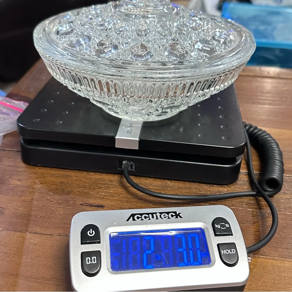 Vintage Pressed Glass Cut Crystal Candy Dish with‎ Lid